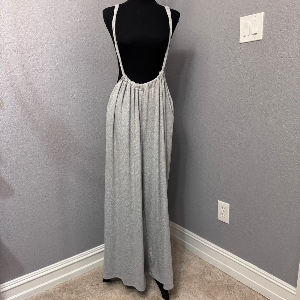 BUCKETLIST The Dakota Boho Wide Leg Gray Knit Suspender Pants Jumpsuit Sz Small